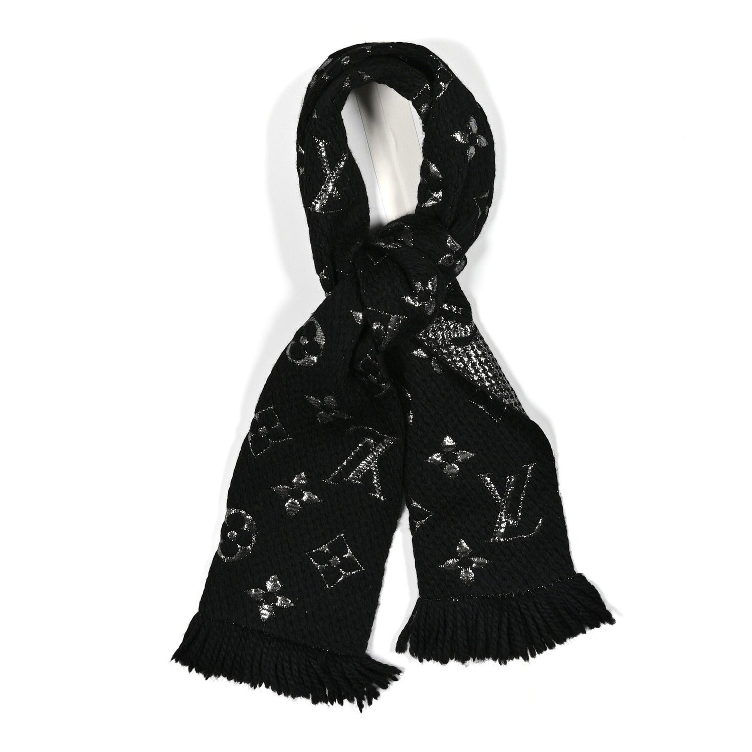 Louis Vuitton Wool Silk Logomania Shine Scarf Black 1 of 4