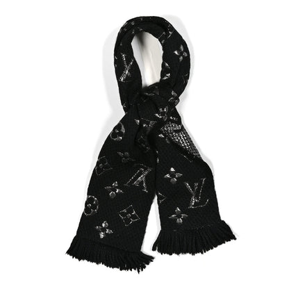 Louis Vuitton Wool Silk Logomania Shine Scarf Black 1 of 4
