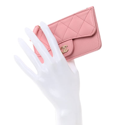 Chanel Caviar Quilted Flap Zip Card Holder Pink 2 of 8