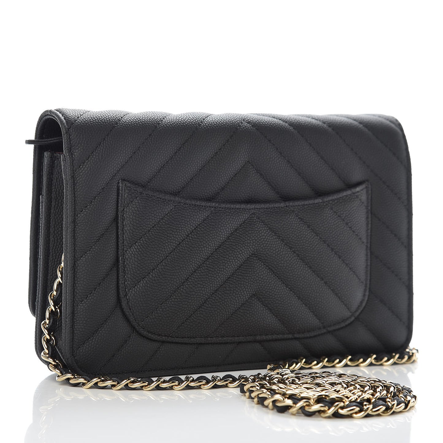 Caviar Chevron Quilted Wallet On Chain WOC Black