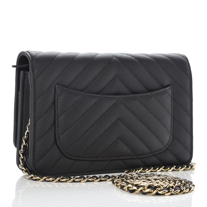 Chanel Caviar Chevron Quilted Wallet On Chain WOC Black 3 of 11