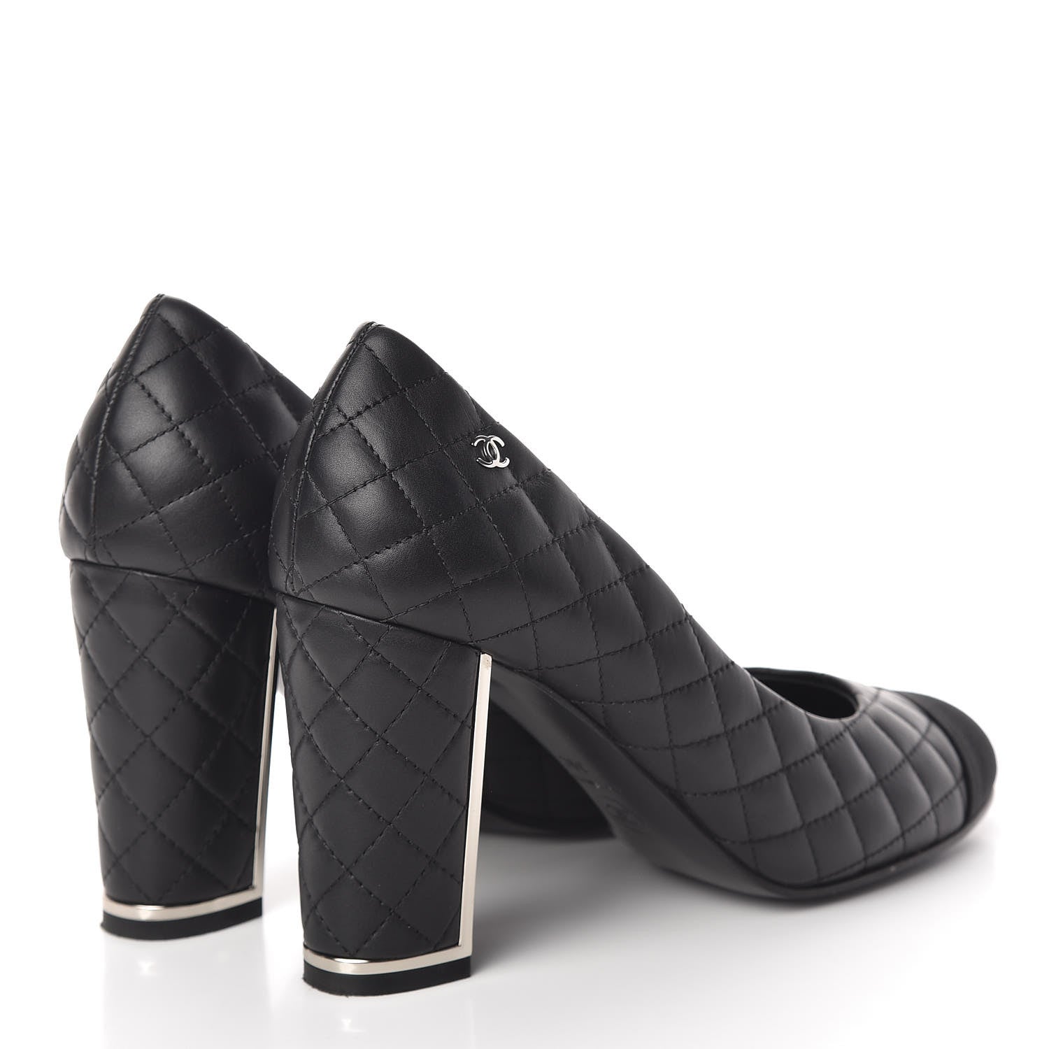 Chanel Lambskin Grosgrain Quilted Cap Toe CC Pumps 39 Black 4 of 15