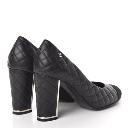 Chanel Lambskin Grosgrain Quilted Cap Toe CC Pumps 39 Black 4 of 15