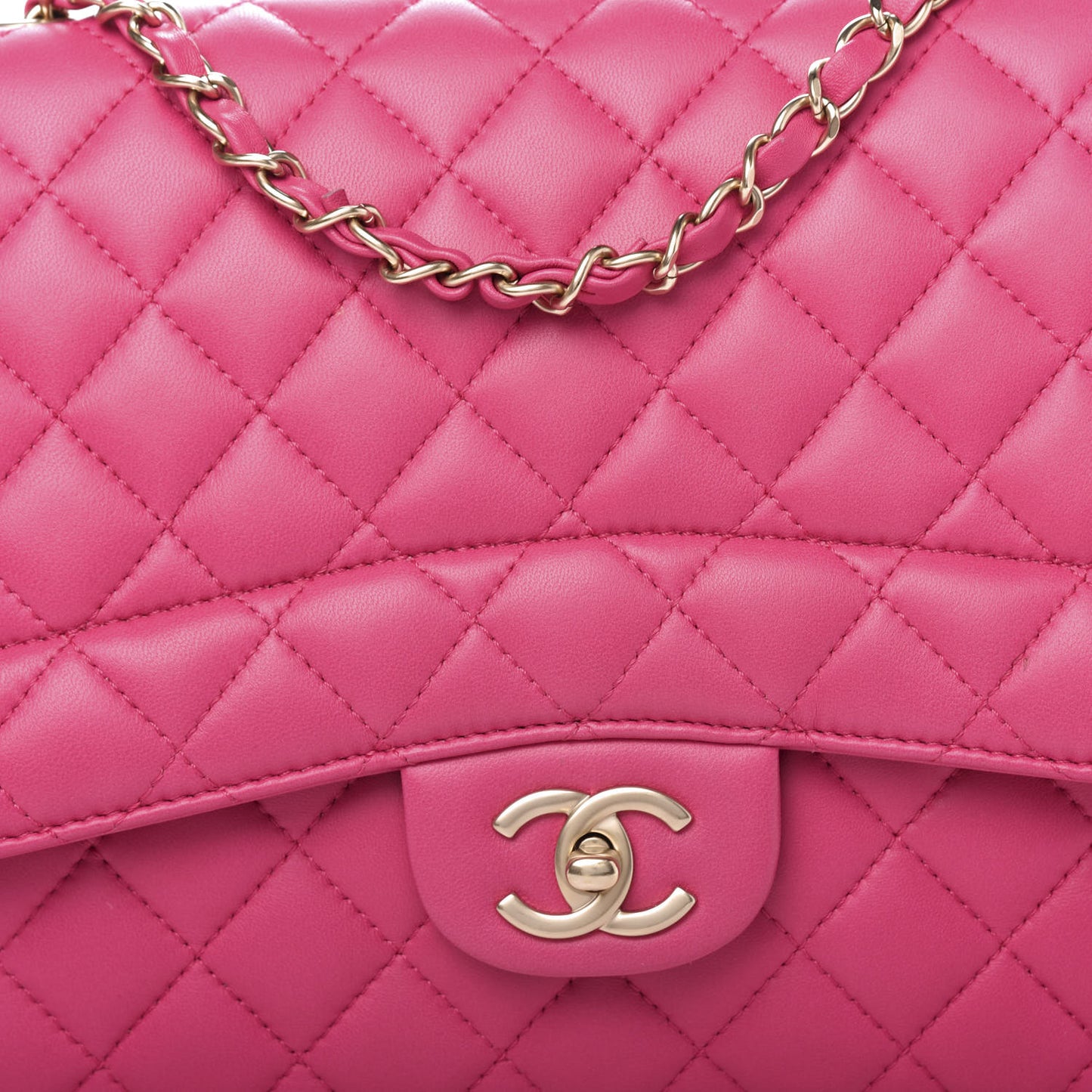 Lambskin Quilted Jumbo Mademoiselle Chic Flap Fuchsia