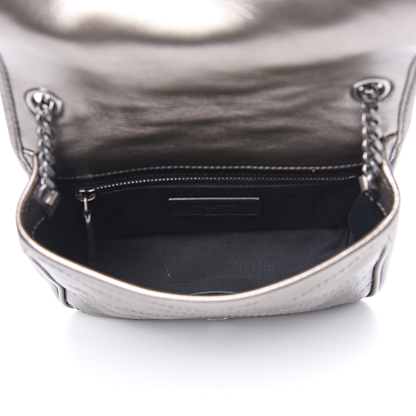 Metallic Calfskin Matelasse Monogram Niki Chain Wallet Platinum