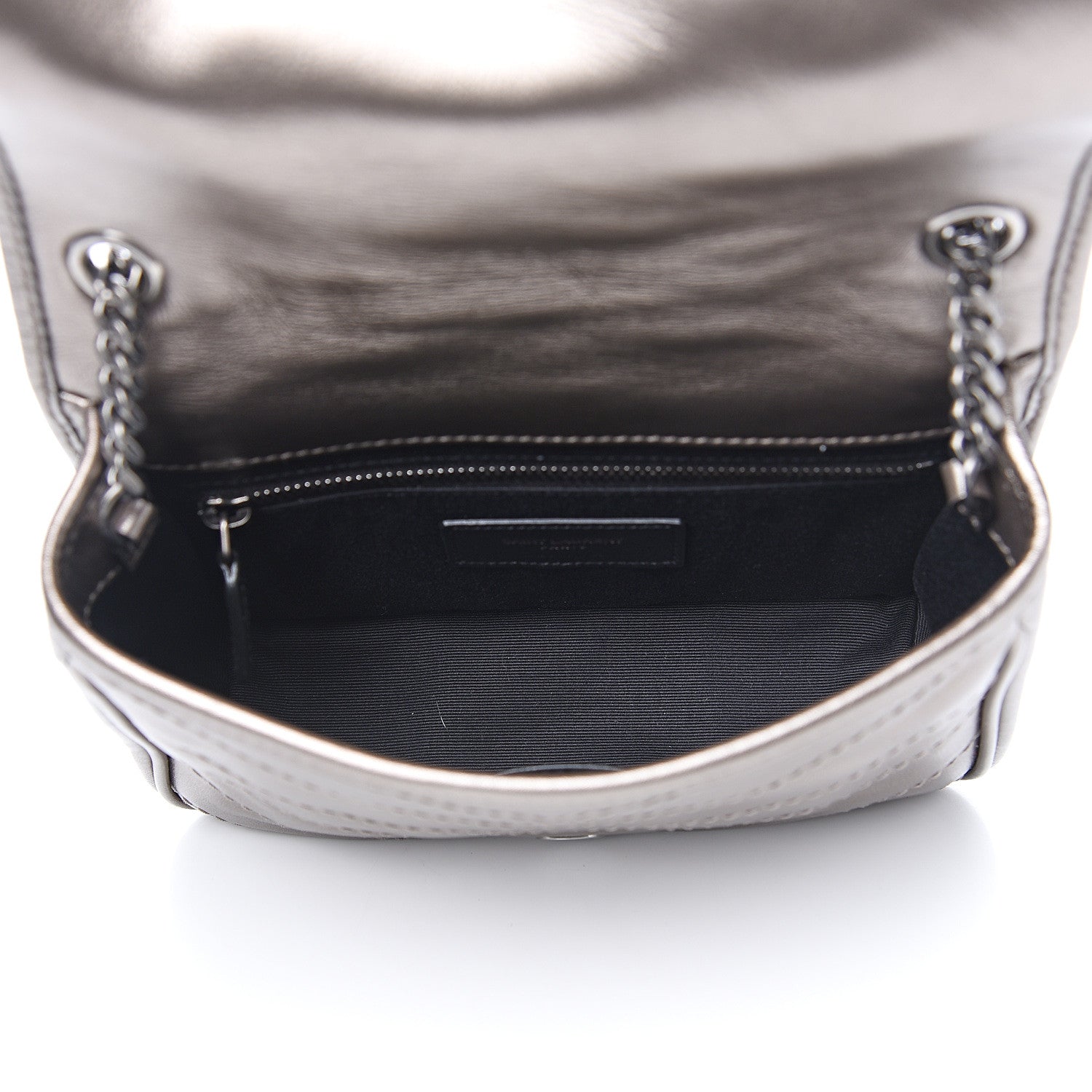 Saint Laurent Metallic Calfskin Matelasse Monogram Niki Chain Wallet Platinum 4 of 8