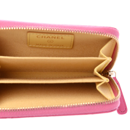Chanel Lambskin Quilted Zip Around Coin Purse Wallet Pink Yellow 5 of 9