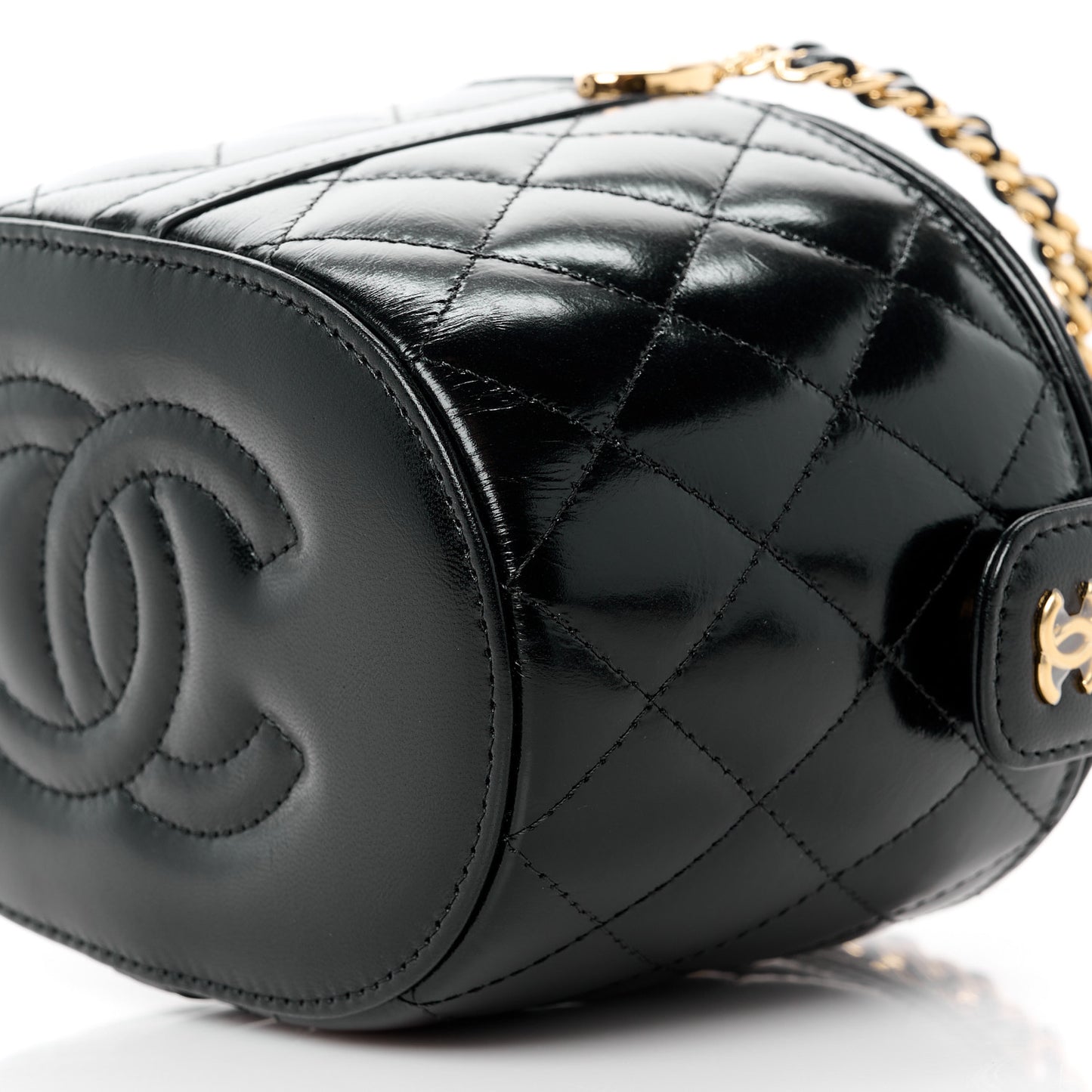 Lambskin Quilted Chain Top Handle Vanity With Chain Black