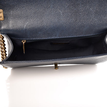 Chanel Caviar Quilted New Medium Boy Flap Dark Navy Blue 5 of 11