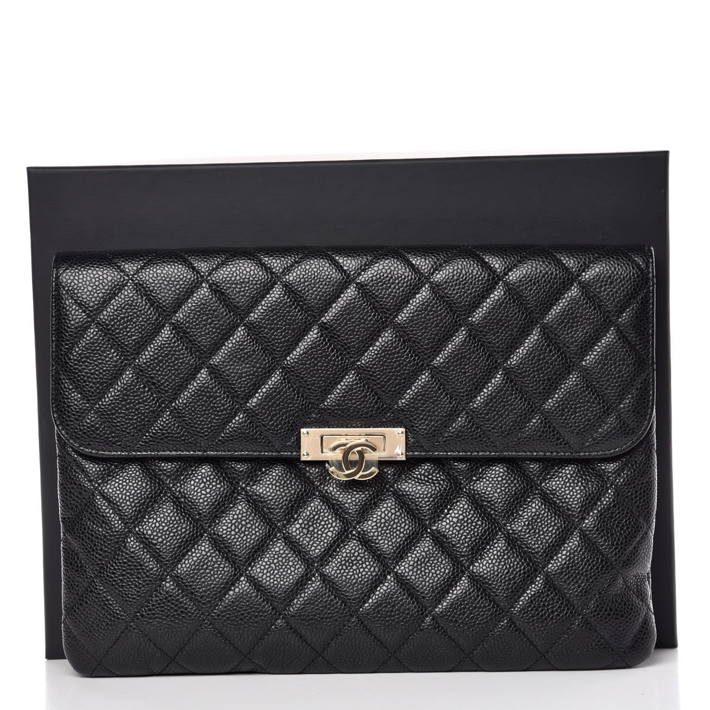 Caviar Quilted Medium Golden Class Pouch Black
