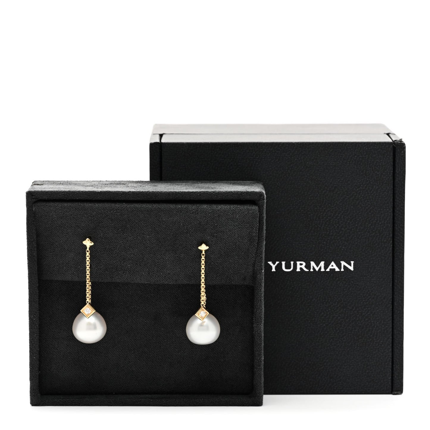 18K Yellow Gold Pearl Diamond Solari Drop Earrings