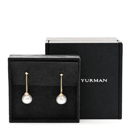 David Yurman 18K Yellow Gold Pearl Diamond Solari Drop Earrings 5 of 5