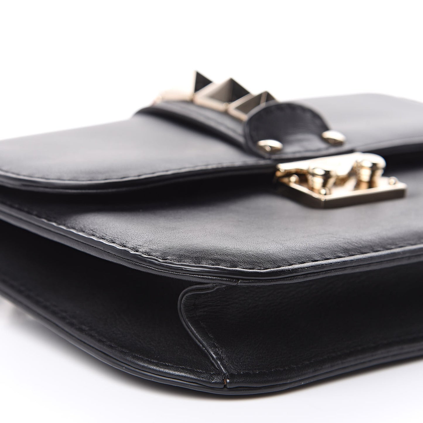 Vitello Small Glam Lock Rockstud Flap Black