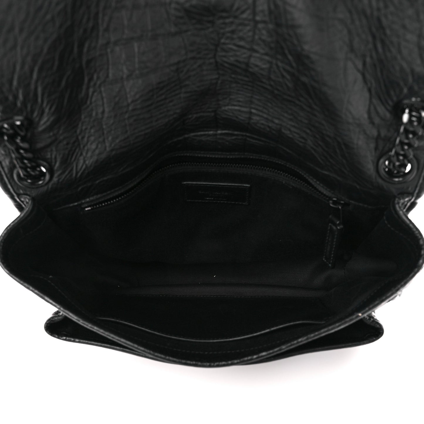Crocodile Embossed Lambskin Monogram Medium Niki Chain Satchel Black