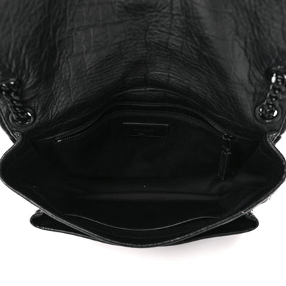 Saint Laurent Crocodile Embossed Lambskin Monogram Medium Niki Chain Satchel Black 4 of 9