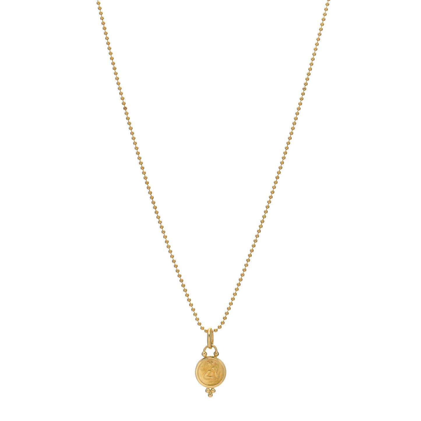 18K Yellow Gold 10mm Angel Pendant Ball Chain Necklace
