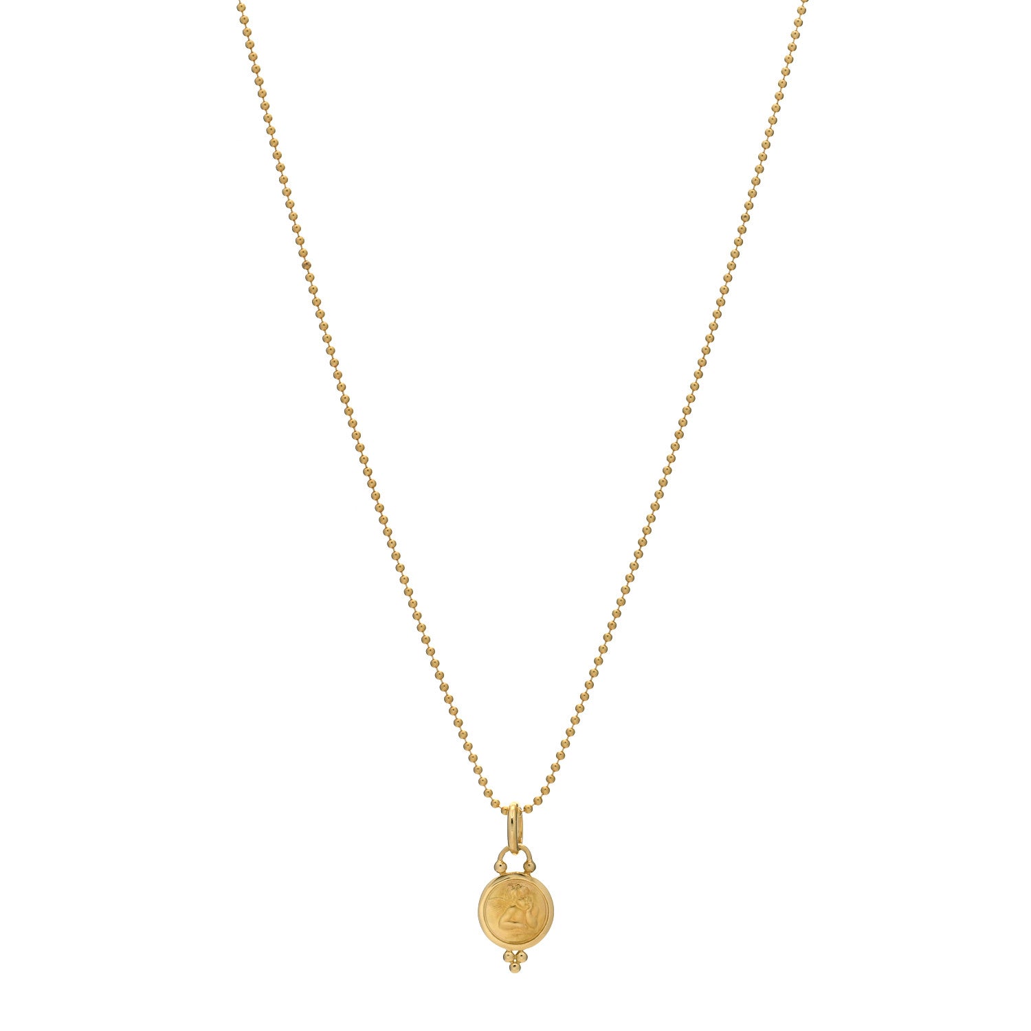 Temple St. Clair 18K Yellow Gold 10mm Angel Pendant Ball Chain Necklace 1 of 4