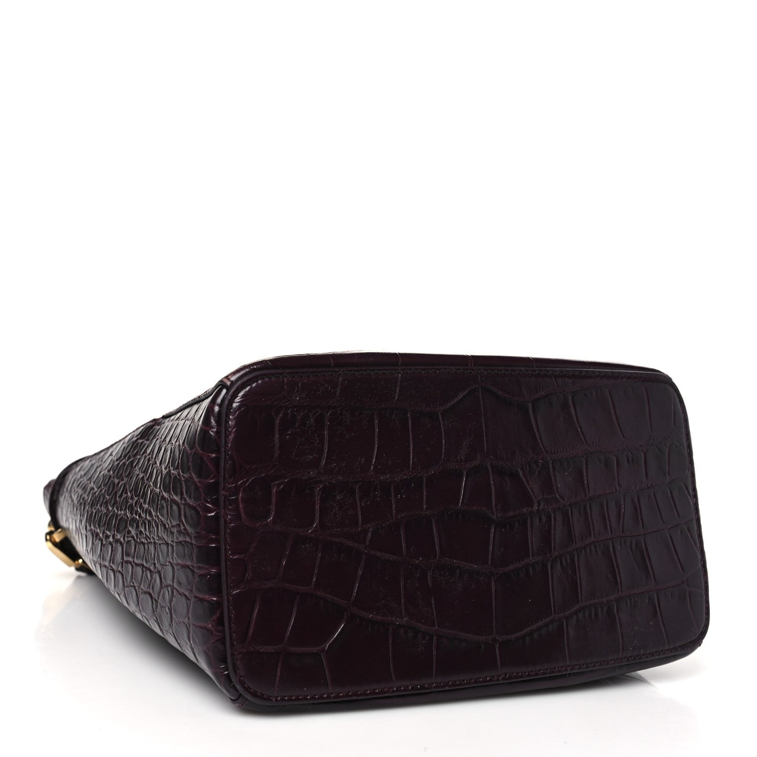 Salvatore Ferragamo Calfskin Crocodile Embossed Bucket Bag Bordeaux 4 of 14