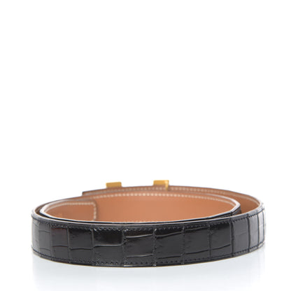 Hermes Shiny Porosus Crocodile 32mm Constance Belt 70 Black 3 of 8