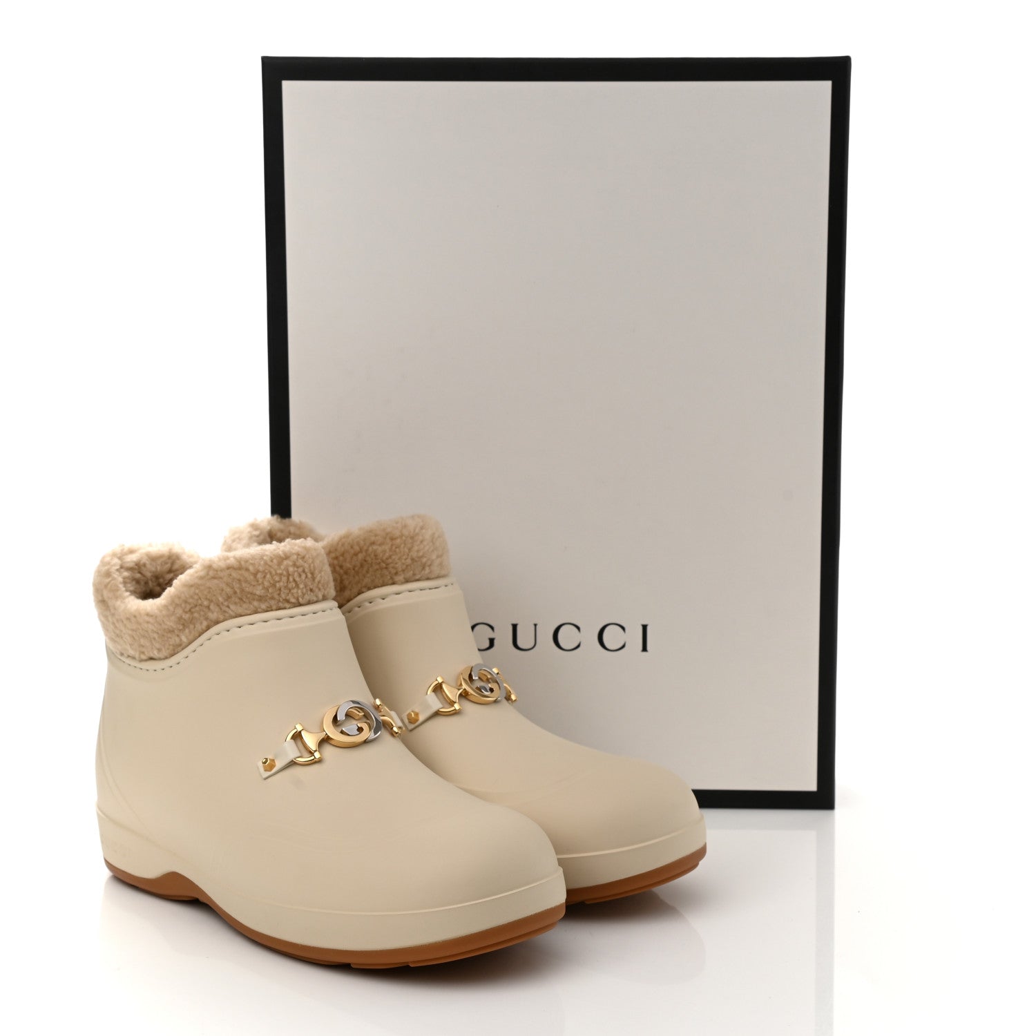 Gucci Rubber Wool Womens Crossy Ankle Boots 41 Mystic White Butterscotch 8 of 8