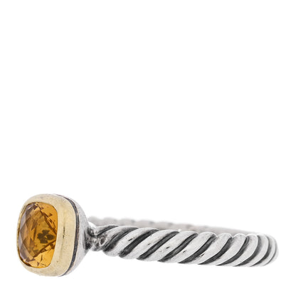 David Yurman Sterling Silver 18K Yellow Gold Citrine Cushion Ring 54 7 4 of 6