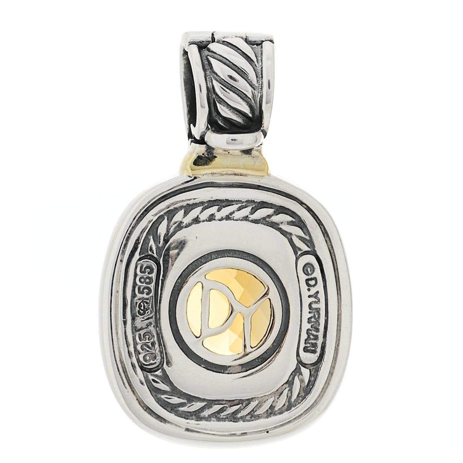 David Yurman Sterling Silver 14K Yellow Gold Citrine 12mm Albion Enhancer Pendant 3 of 4