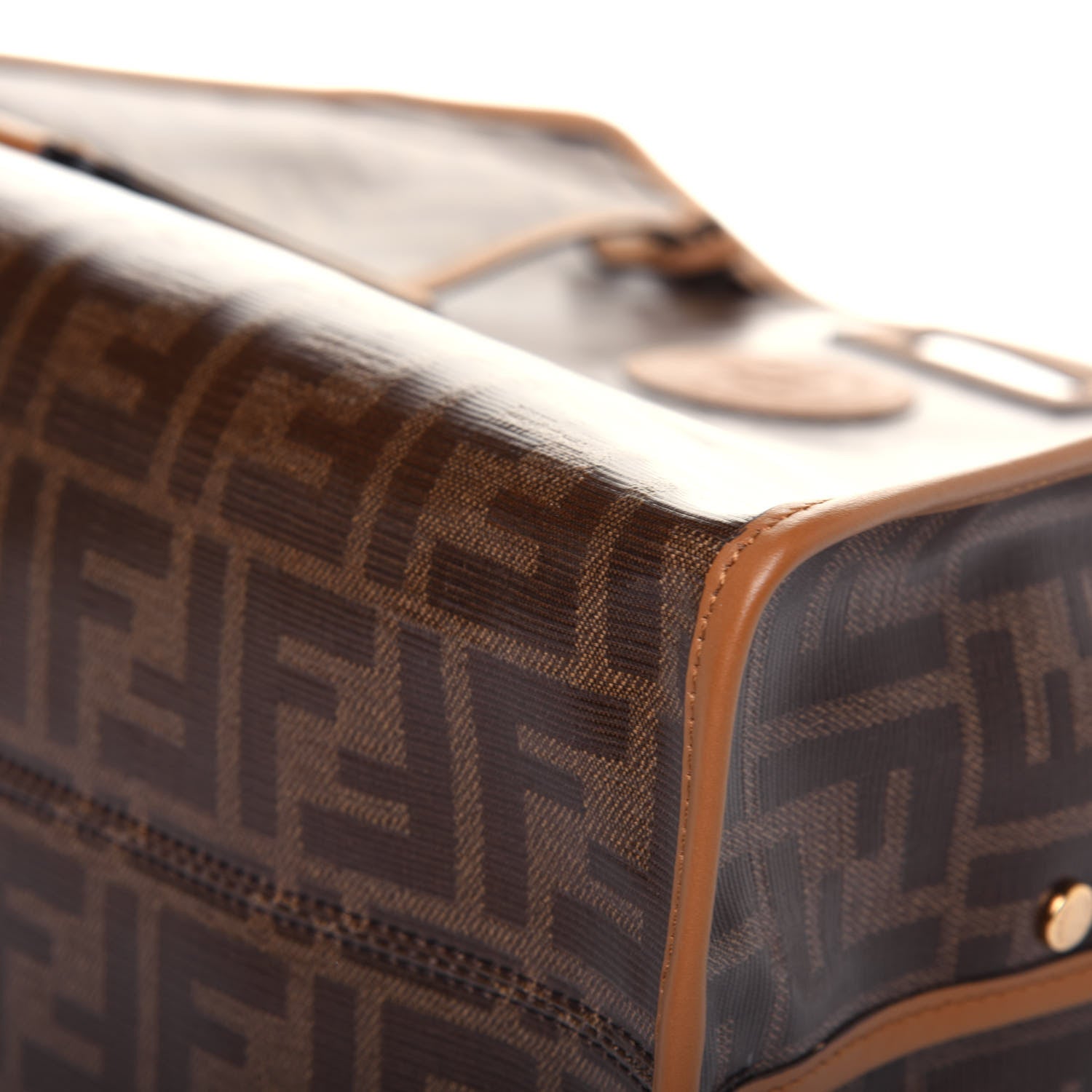 Fendi Glazed Fabric Vitello Century FF 1974 Stamp Patch Medium Peekaboo Defender Cover Mogano Panna Caramello 8 of 12