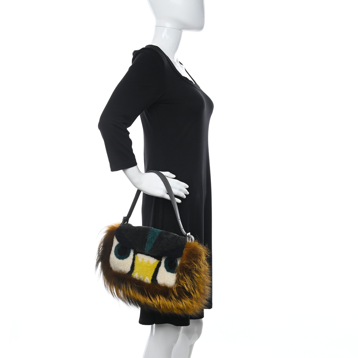 Fendi Shearling Calfskin Fox Fur Bugs Baguette Asphalto Multicolor 2 of 9