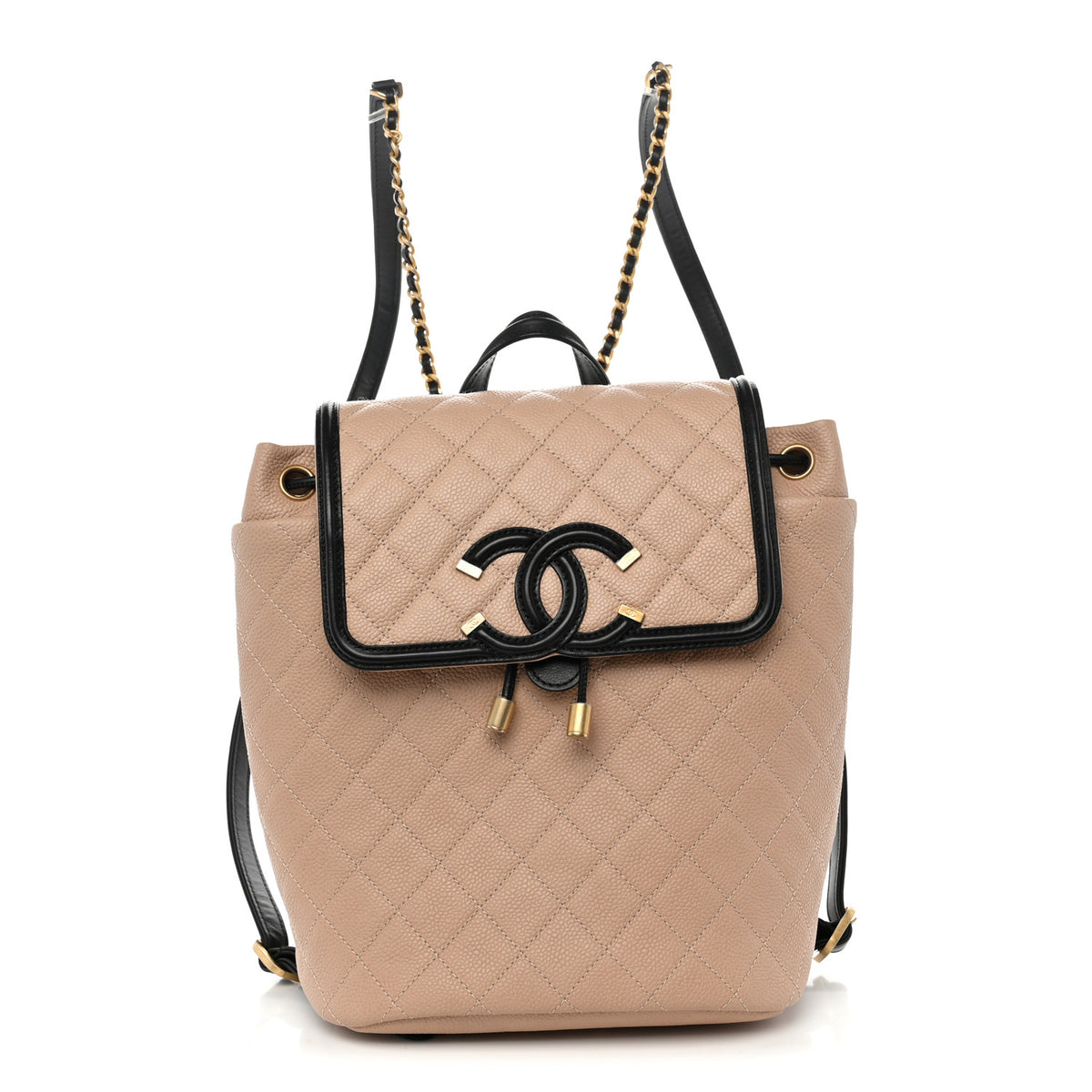 Chanel Caviar Quilted Filigree Backpack Beige Black 1 of 9