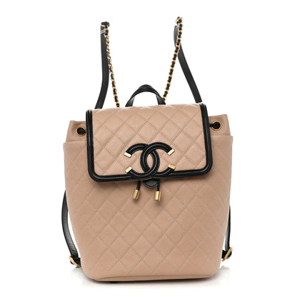 Chanel Caviar Quilted Filigree Backpack Beige Black 1 of 9
