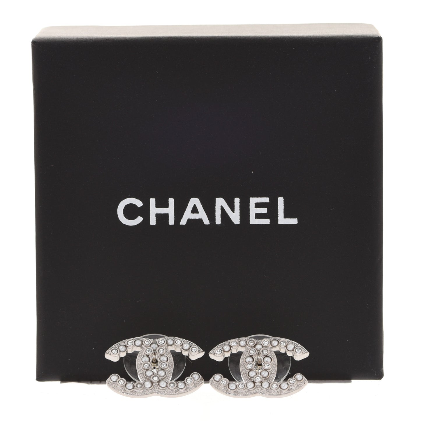 Crystal Pearl CC Earrings Silver