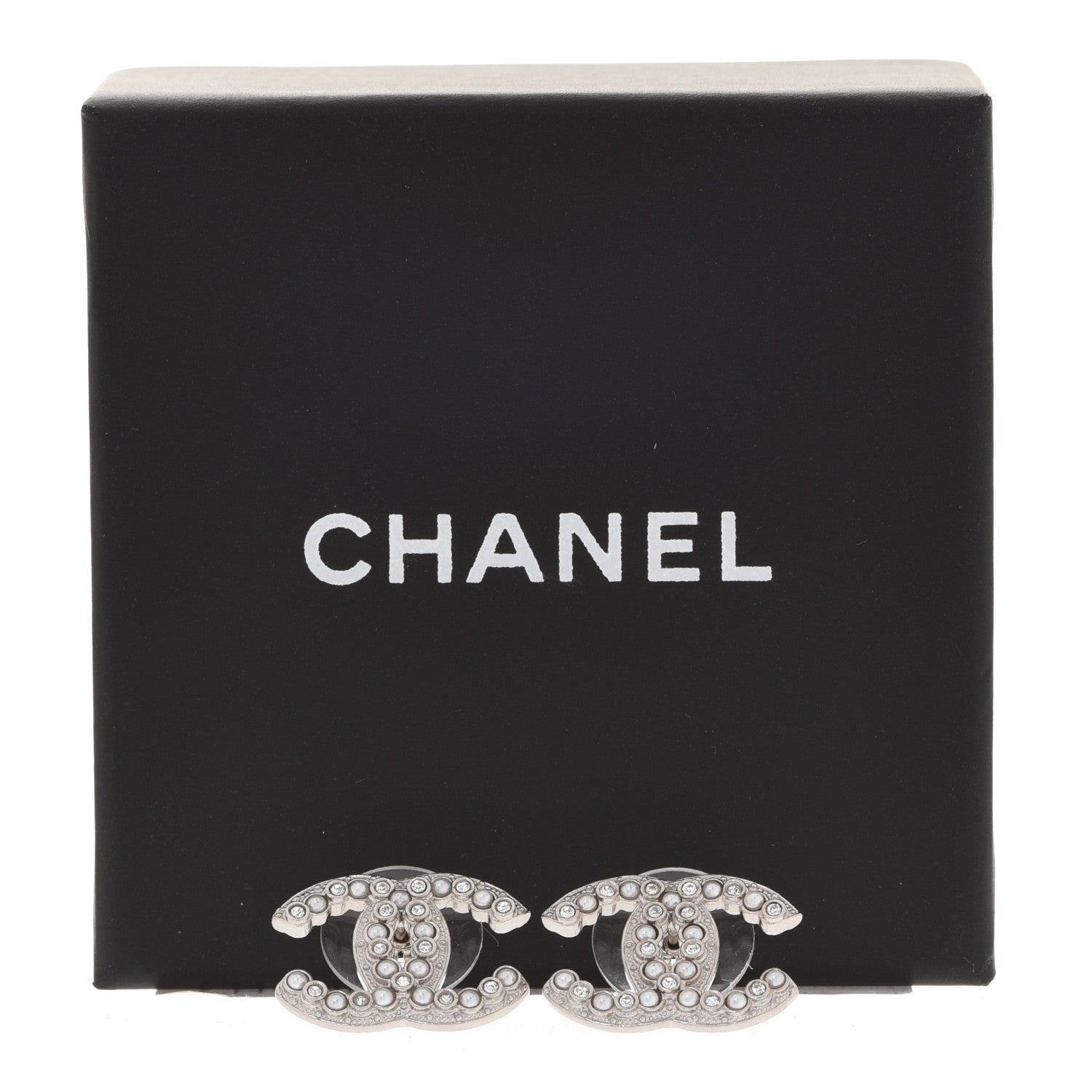 Chanel Crystal Pearl CC Earrings Silver 5 of 5