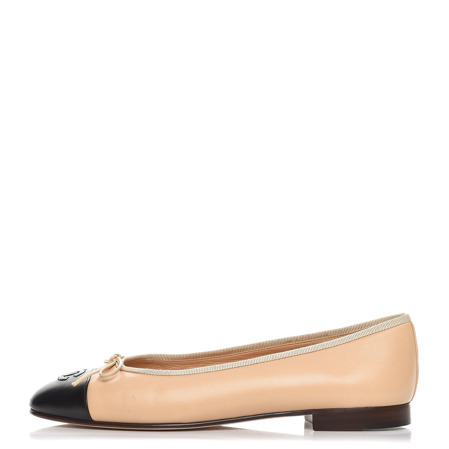 Chanel Lambskin Cap Toe CC Ballerina Flats 40 Beige Black 1 of 9