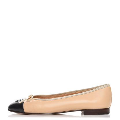 Chanel Lambskin Cap Toe CC Ballerina Flats 40 Beige Black 1 of 9