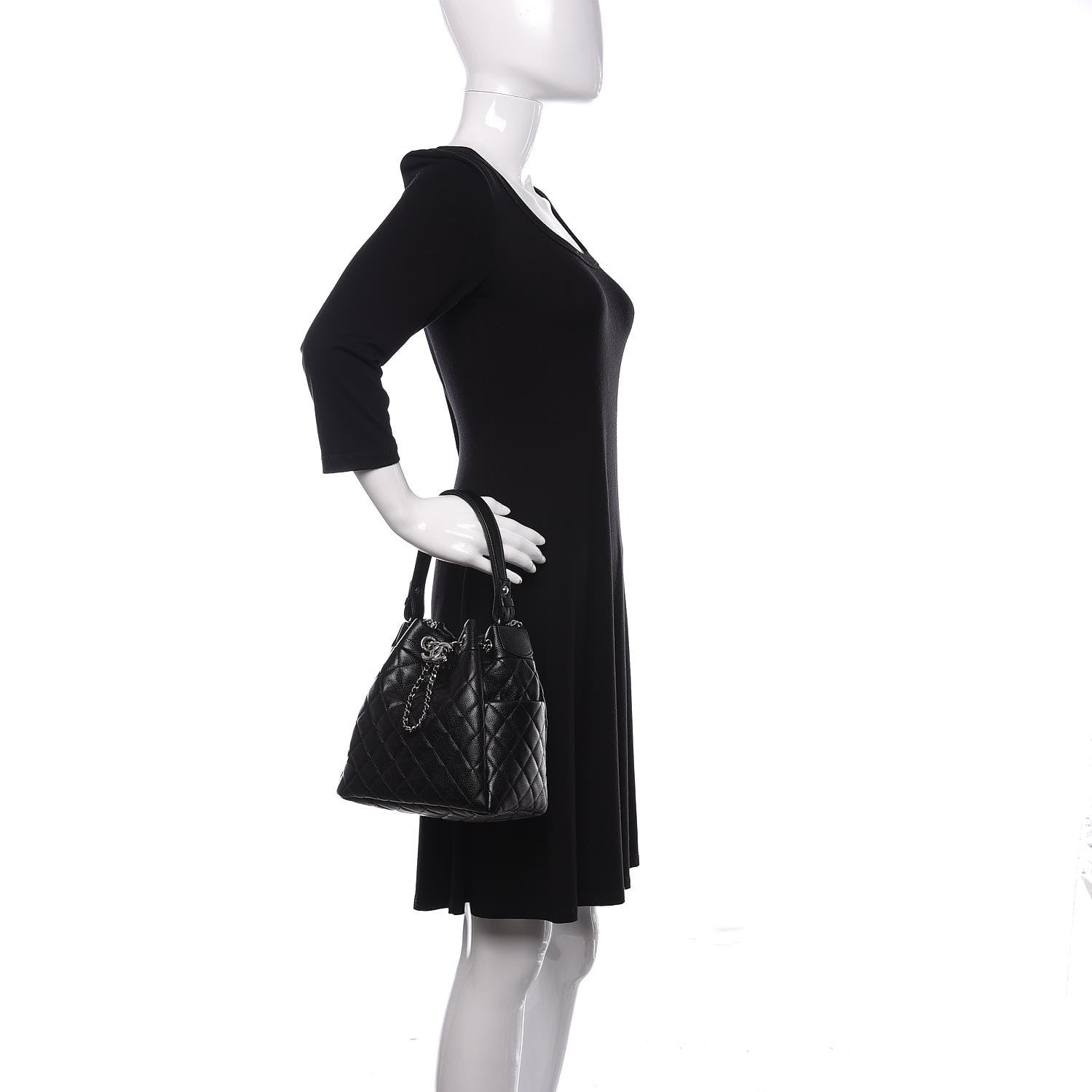 Chanel Grained Calfskin Quilted CC Chain Bucket Drawstring Bag Black 3 of 12