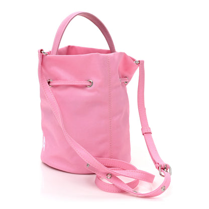 Balenciaga Recycled Sport Nylon Logo Embroidered Wheel Drawstring Bucket Bag XS Pink White 3 of 10