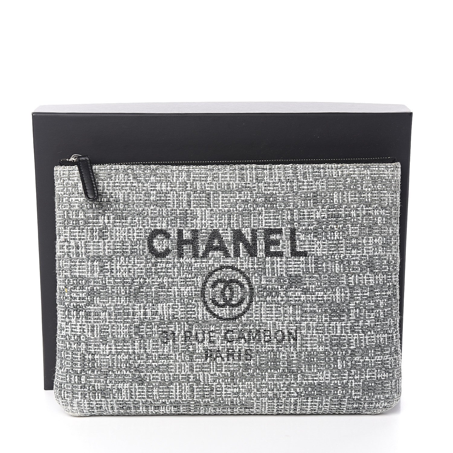 Chanel Tweed CC Medium Cosmetic Case Grey Black 7 of 7