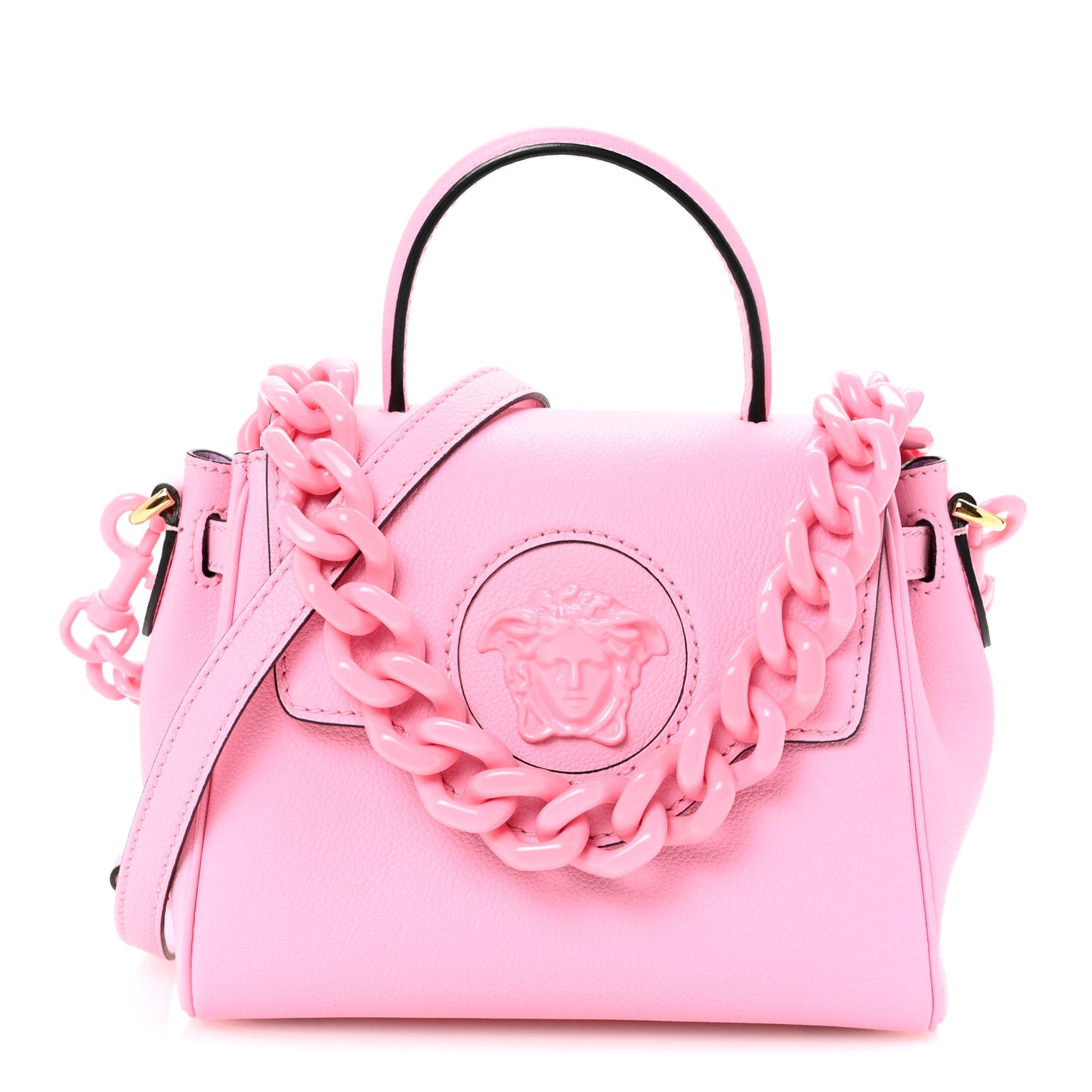 Grained Calfskin Small La Medusa Top Handle Bag Pink