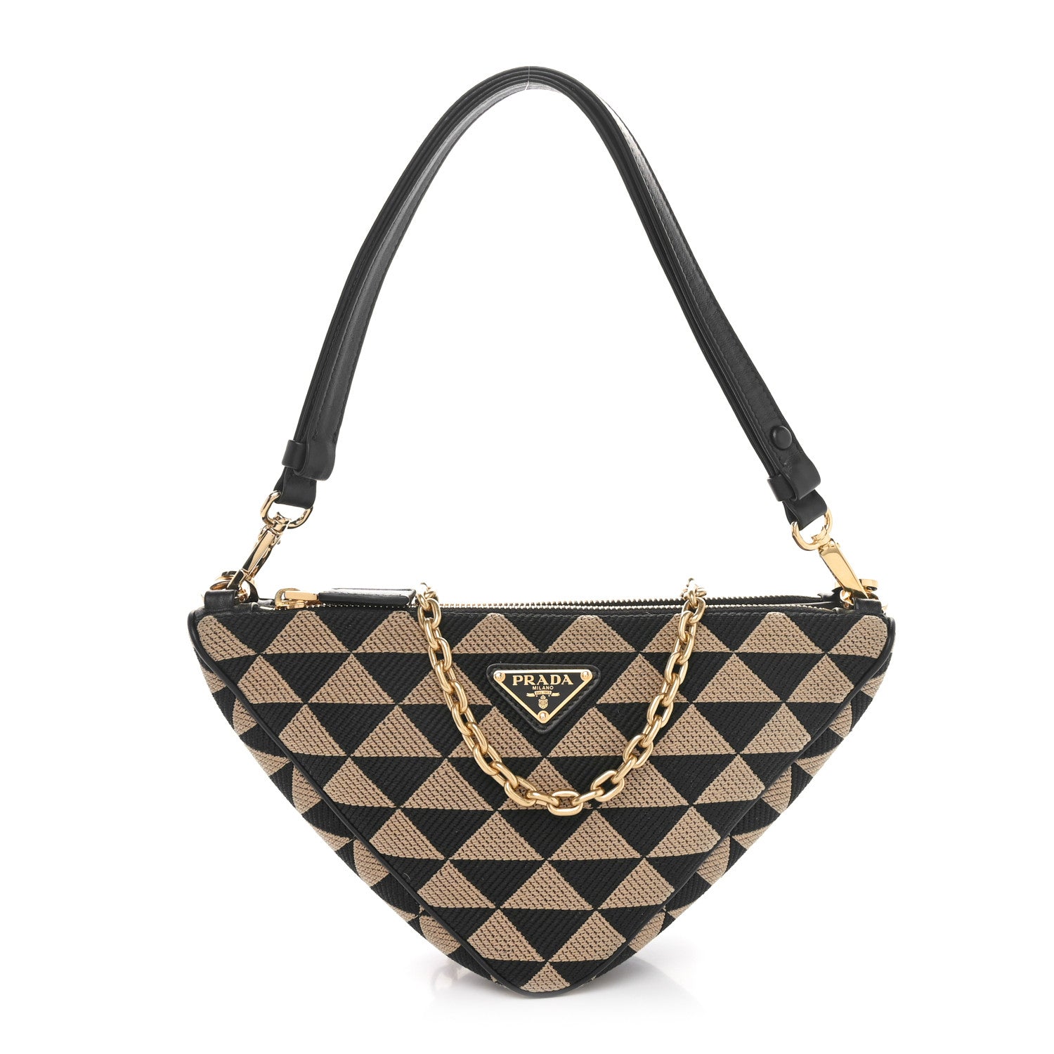 Prada Jacquard Calfskin Triangolo Symbole Embroidered Mini Triangle Double Bag Black Corda 1 of 9
