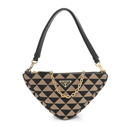 Prada Jacquard Calfskin Triangolo Symbole Embroidered Mini Triangle Double Bag Black Corda 1 of 9