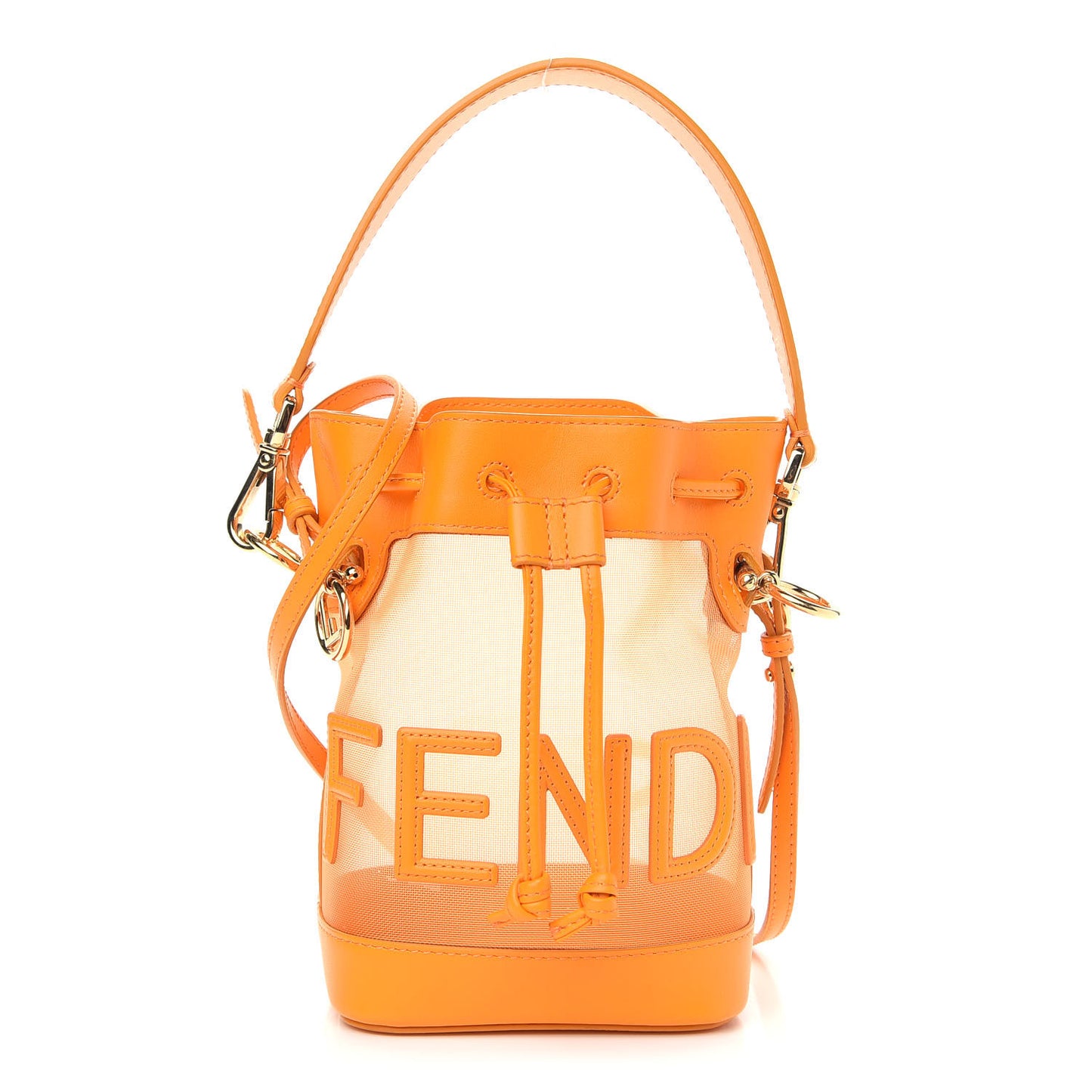 Mesh Vitello King F is Fendi Logo Embroidered Mini Mon Tresor Bucket Bag Aranciata Clementime