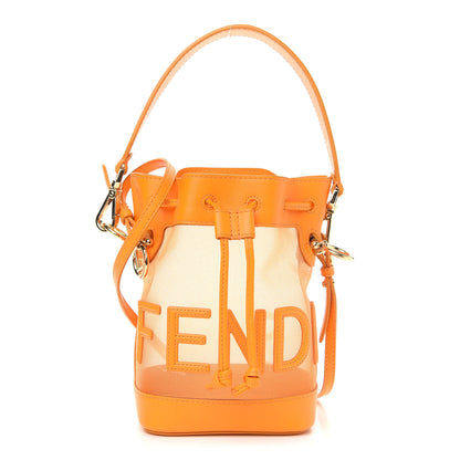 Fendi Mesh Vitello King F is Fendi Logo Embroidered Mini Mon Tresor Bucket Bag Aranciata Clementime 1 of 9