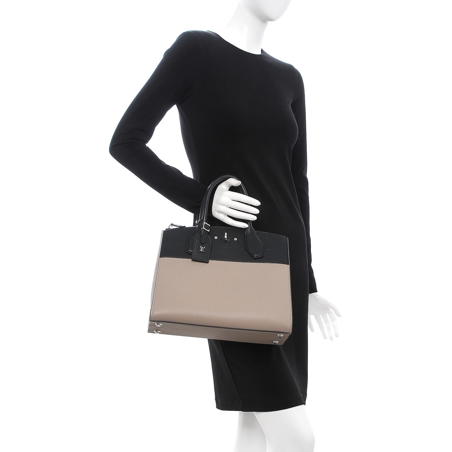Louis Vuitton Taurillon City Steamer MM Black Beige 3 of 10