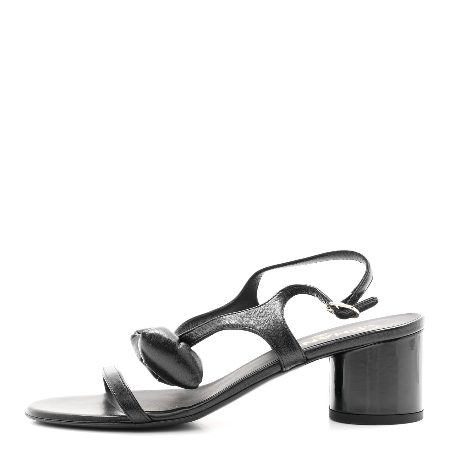 Lambskin CC Bow 55mm Sandals 38.5 Black