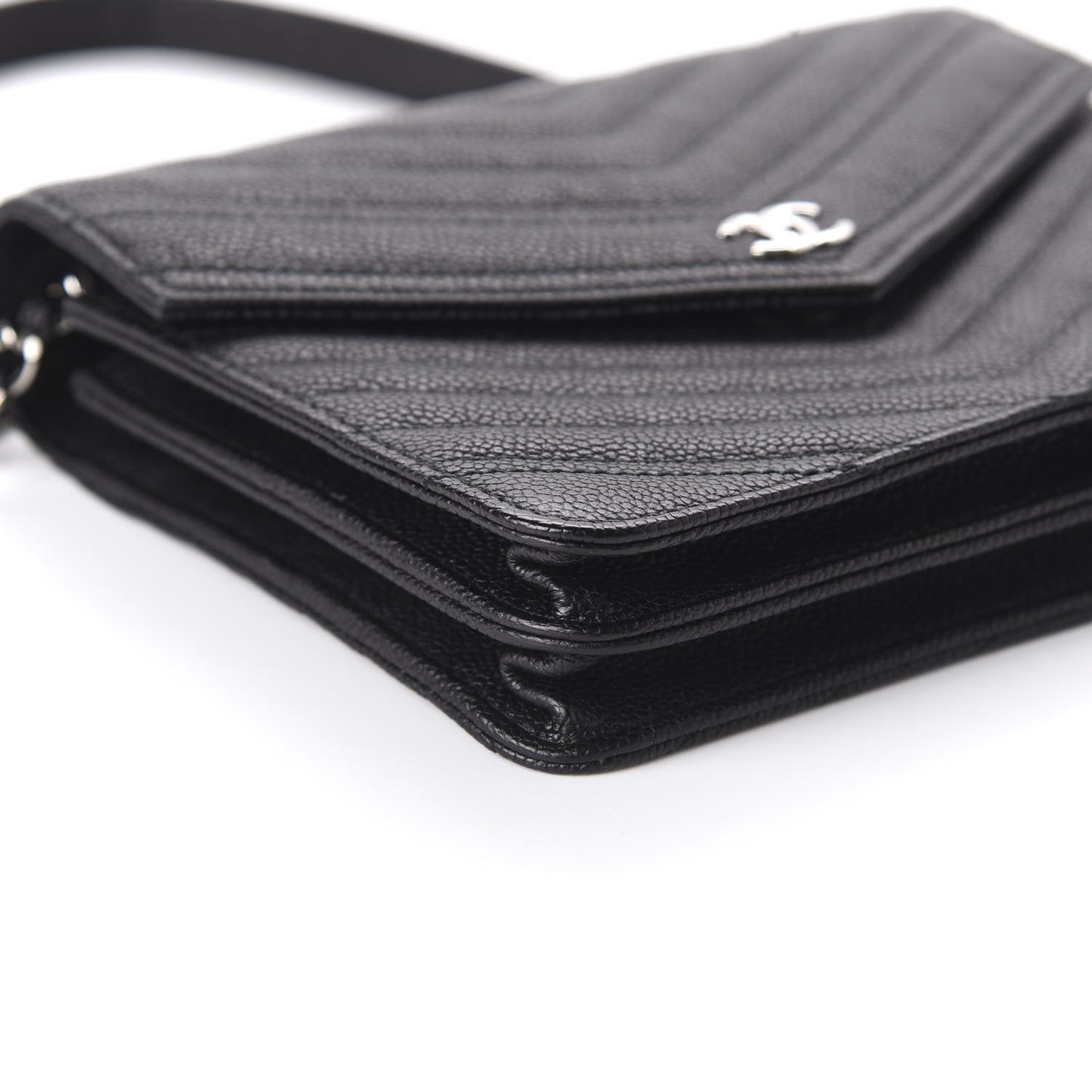 Caviar Chevron Quilted Square Wallet On Chain WOC Black