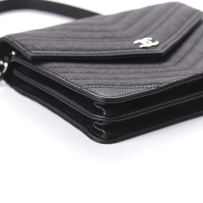 Chanel Caviar Chevron Quilted Square Wallet On Chain WOC Black 6 of 10