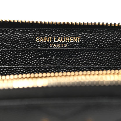 Saint Laurent Grain De Poudre Matelasse Chevron Monogram Zip Around Wallet Black 6 of 10