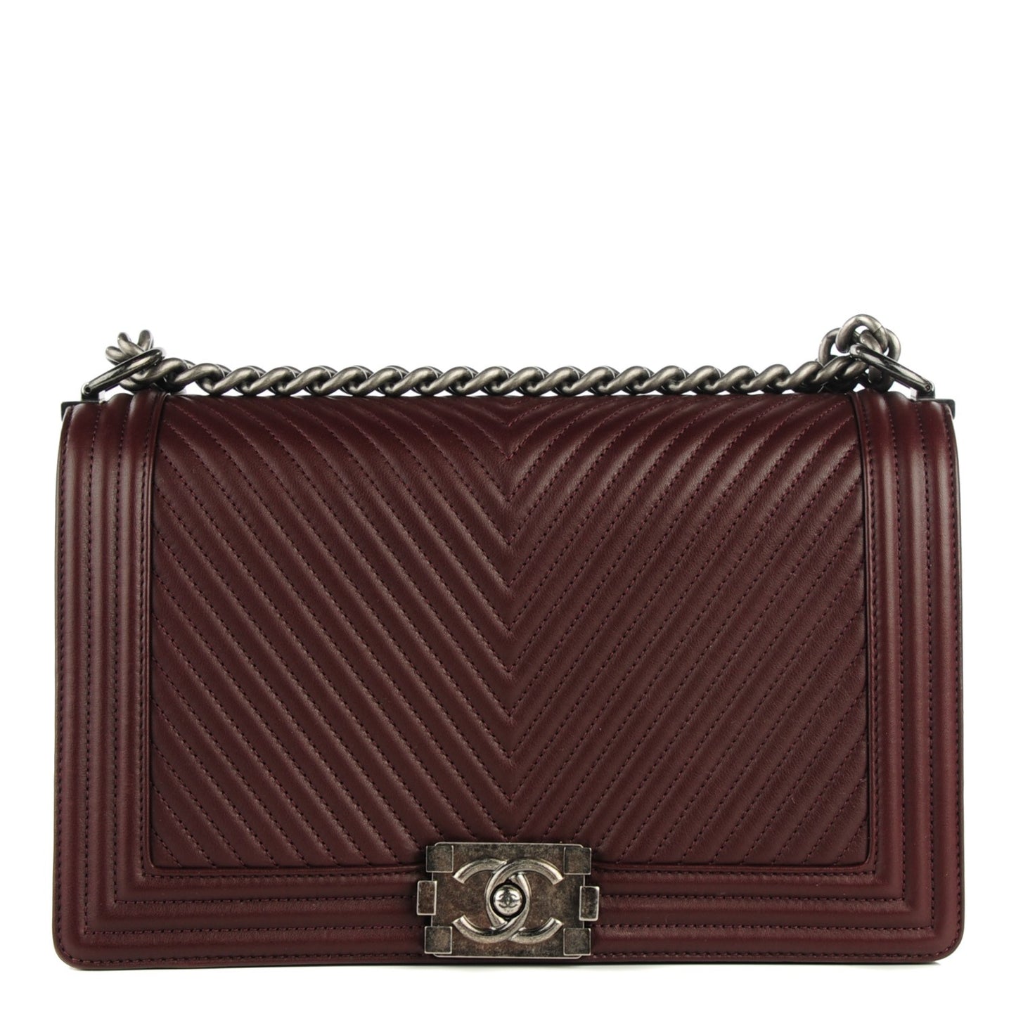 Calfskin Chevron Quilted New Medium Boy Flap Burgundy