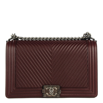 Chanel Calfskin Chevron Quilted New Medium Boy Flap Burgundy 1 of 9