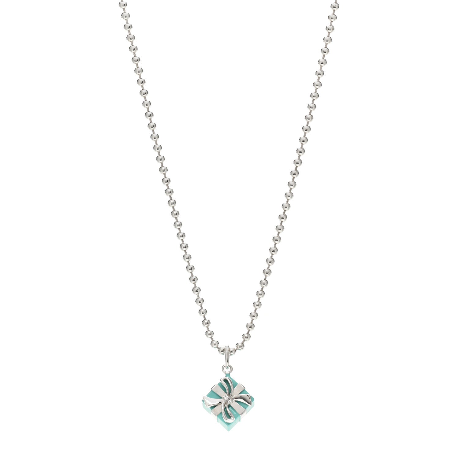 Tiffany Sterling Silver Enamel Gift Box Charm Necklace Blue 1 of 6